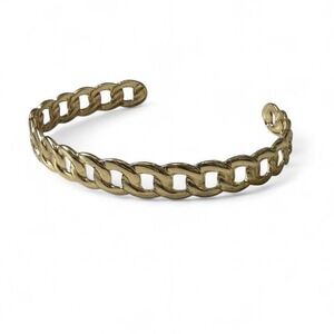 Gold Tone Curb Link Cuff Statement Bracelet